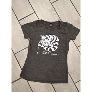 District Made Womens‎ Charcoal Cheshire Cat Graphic Tee Shirt Lace Detail-S